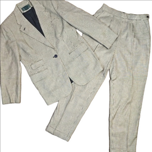 Vintage Lauren Ralph Lauren 100% Rayon Navy Cream Houndstooth 2 Piece Suit Set